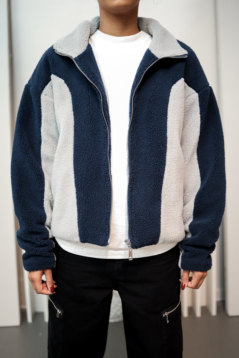 SHERPA FLEECE JACKET (BLUE/GREY)